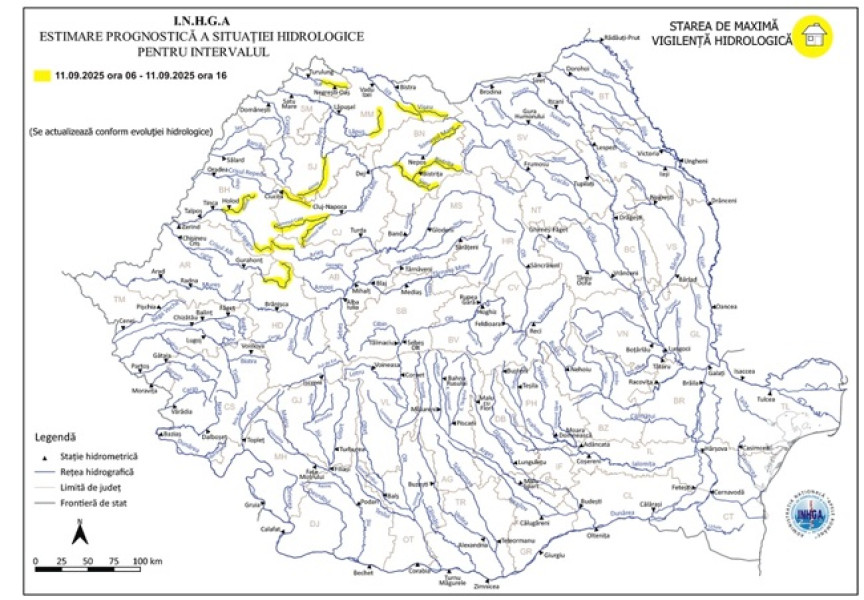 Cod galben de inundații pentru râuri din nordul și nord-vestul țării
